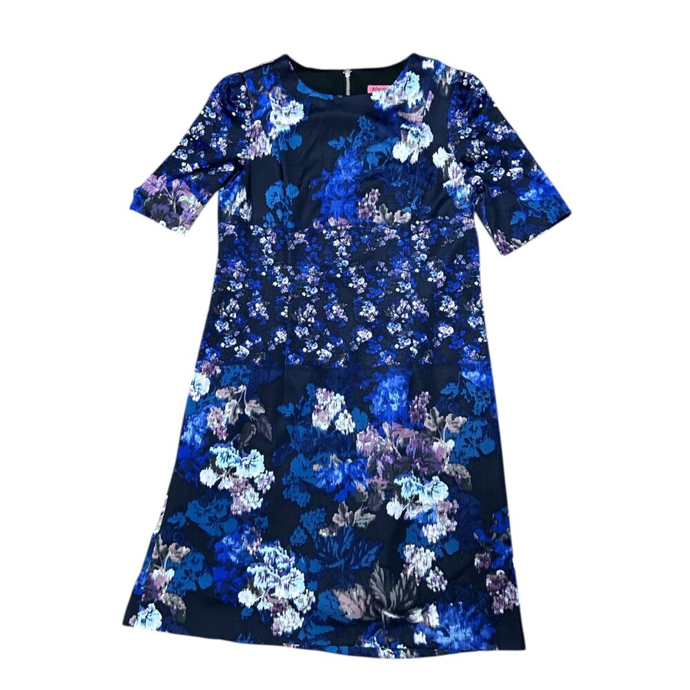Betsey Johnson, Black Purple Blue Floral Short Sleeve Mini Dress, Size 8, Used